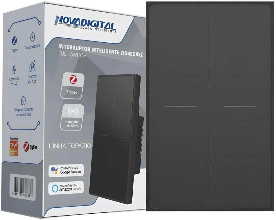 Interruptor Inteligente Zigbee Linha Topázio 4 Botões Preto