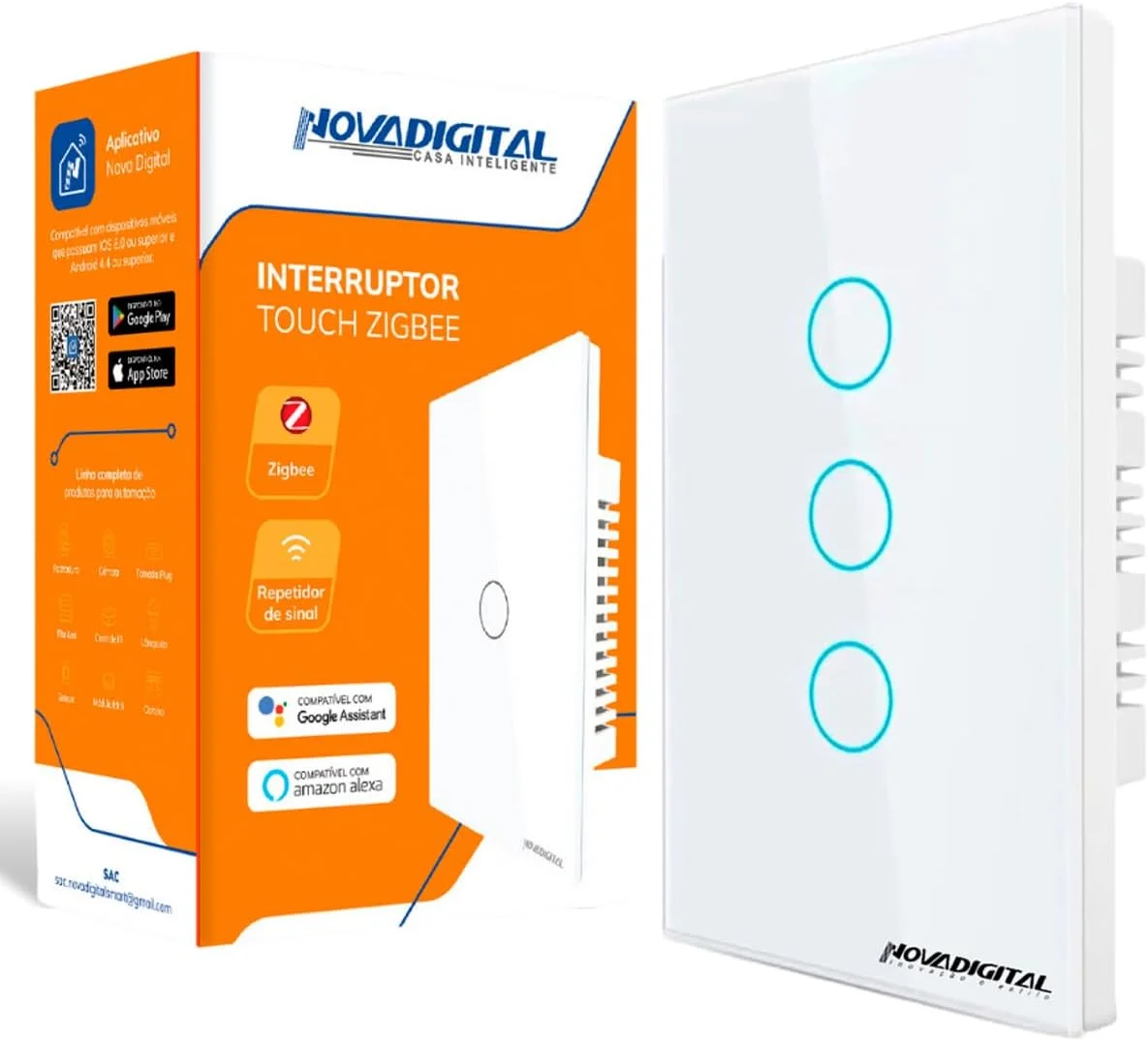Interruptor Touch Zigbee Branco 3 Botões