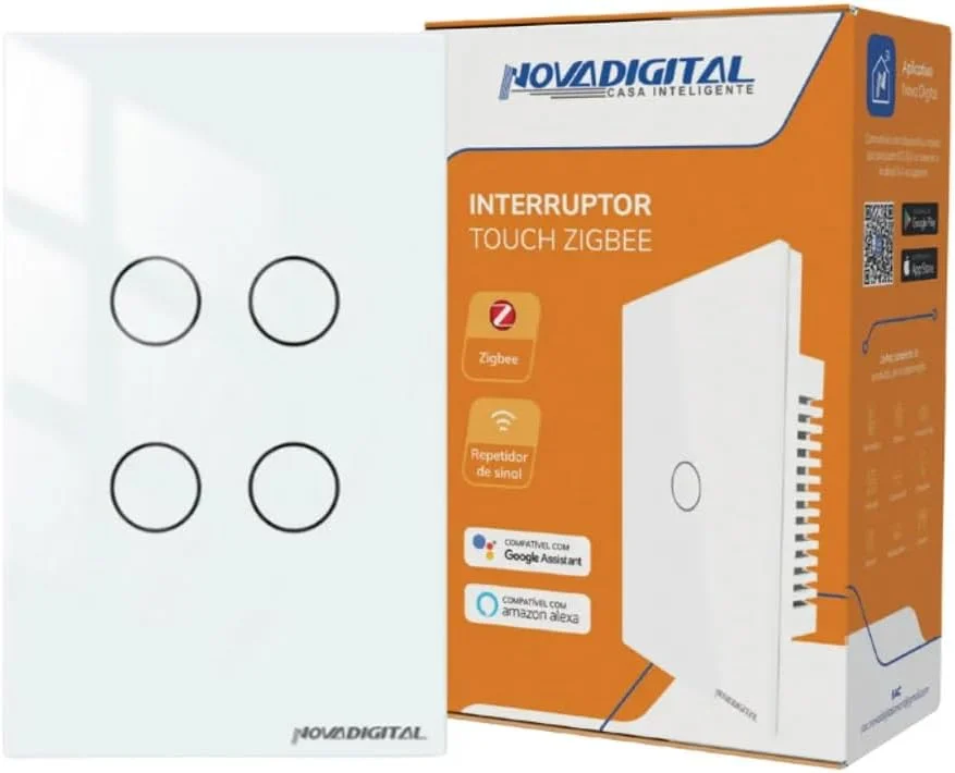 Interruptor Touch Zigbee Branco 4 Botões