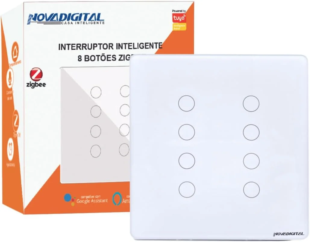 Interruptor Touch Zigbee Branco 8 Botões