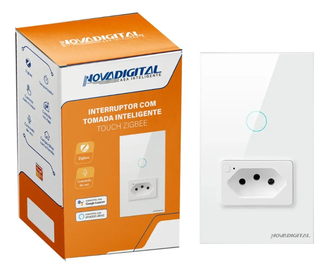 Interruptor Touch Zigbee Branco 1 Botão + 1 Tomada 20A