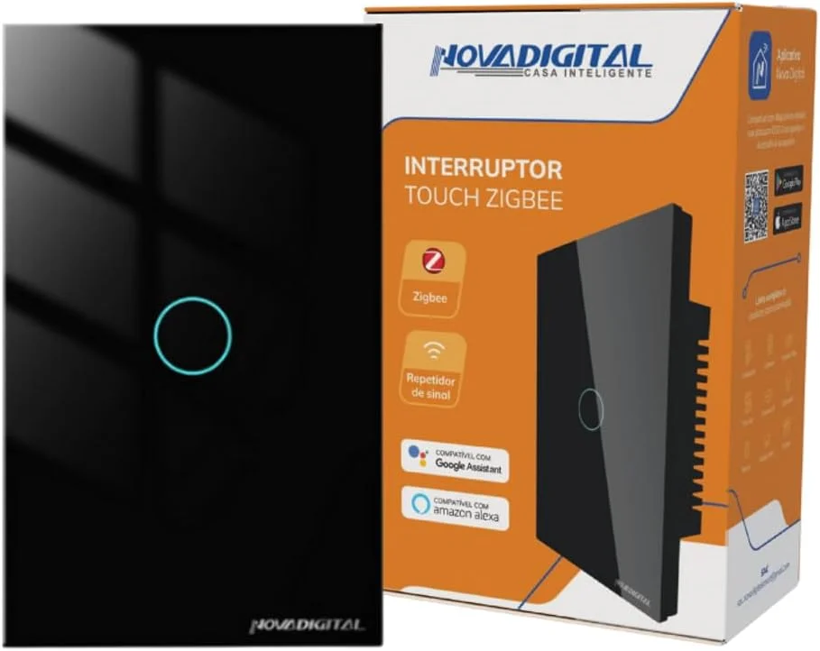 Interruptor Touch Zigbee Preto 1 Botão