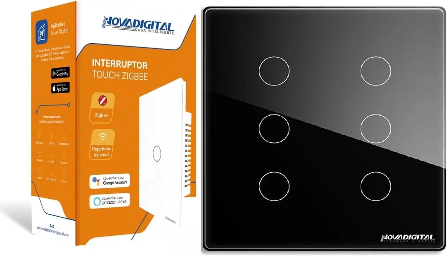 Interruptor Touch Zigbee Preto 6 Botões