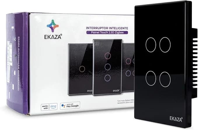 Interruptor Inteligente Ekaza Touch 2.5D 4x2 Zigbee 3.0 4 Teclas Preto