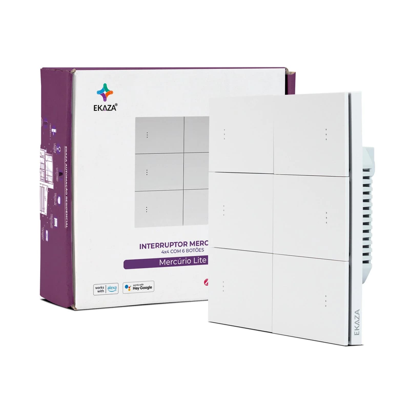 Interruptor Inteligente EKAZA Mercúrio Lite 4x4 6 Botões Branco Zigbee 3.0
