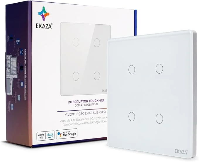 Interruptor Inteligente Ekaza Touch 2.5D 4x4 Wi-Fi + BLE 4 Teclas Branco