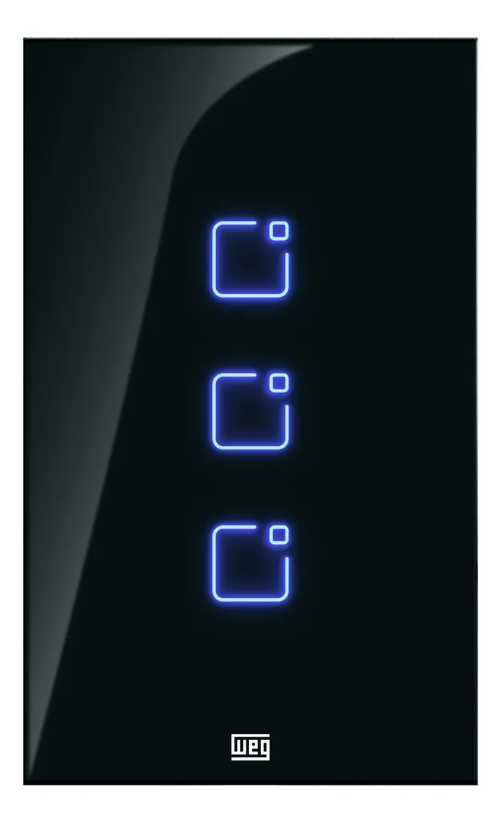 Interruptor Touch WEG Home Wi‑Fi + RF 3 Teclas Preto 4x2