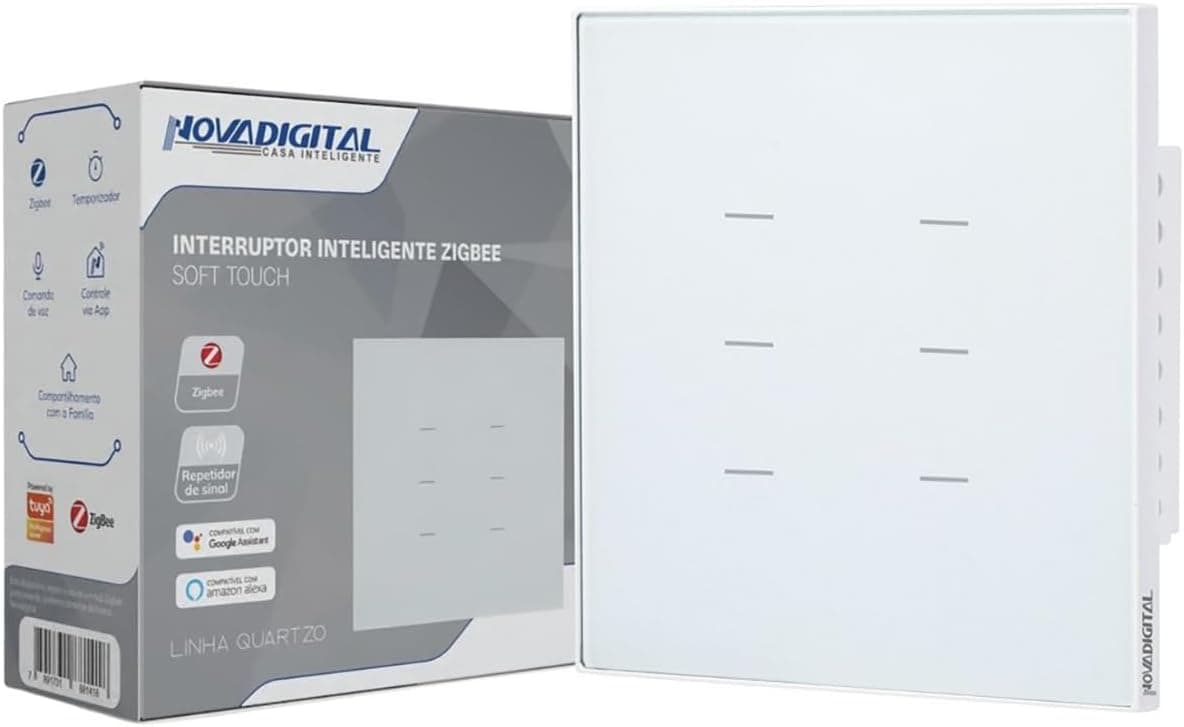 Interruptor Inteligente Zigbee Quartzo Soft Touch 4x4 6 Botões Branco