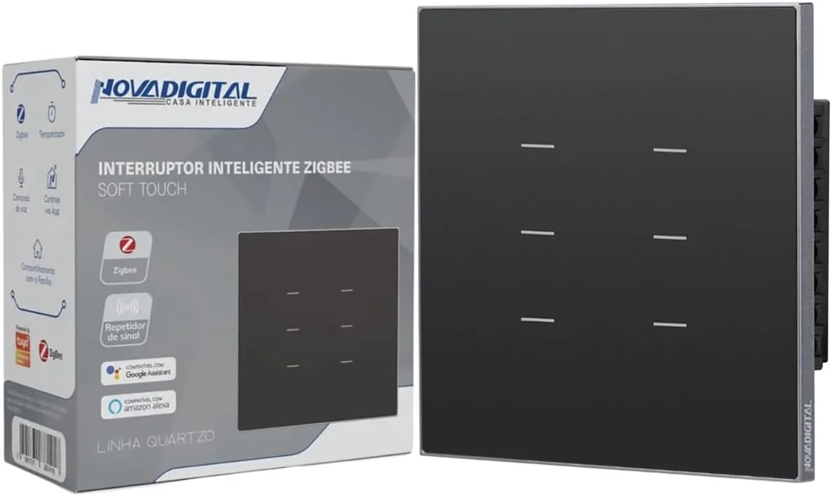 Interruptor Inteligente Zigbee Quartzo Soft Touch 4x4 6 Botões Preto