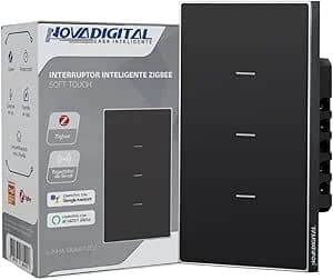 Interruptor Inteligente Zigbee Quartzo Soft Touch 3 Botões Preto