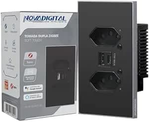 Interruptor Inteligente Zigbee Quartzo Soft Touch 1 Botão + 1 Tomada 20A Preto
