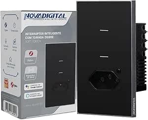Interruptor Inteligente Zigbee Quartzo Soft Touch 2 Botões + 1 Tomada 20A Preto