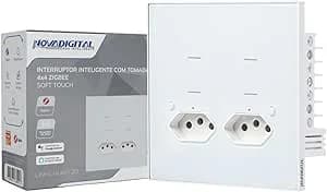 Interruptor Inteligente Zigbee Quartzo Soft Touch 4 Botões + 2 Tomadas 10A Branco