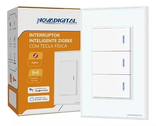 Interruptor Inteligente Zigbee Tecla Física 3 Botões Branco
