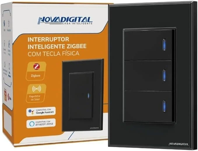 Interruptor Inteligente Zigbee Tecla Física Preto 3 Botões