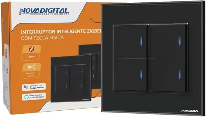 Interruptor Inteligente Zigbee Tecla Física Preto 4 Botões