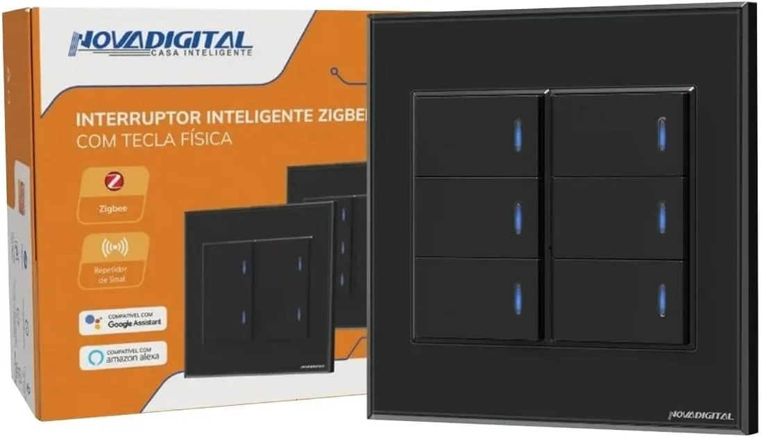 Interruptor Inteligente Zigbee Tecla Física Preto 6 Botões