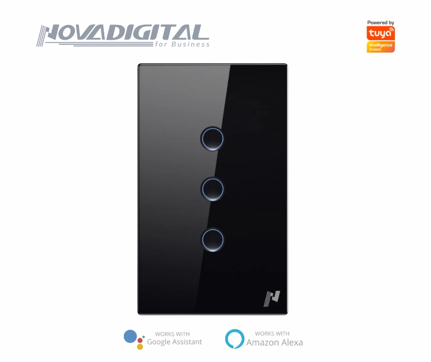Interruptor Touch Alto Relevo Zigbee Preto 3 Botões