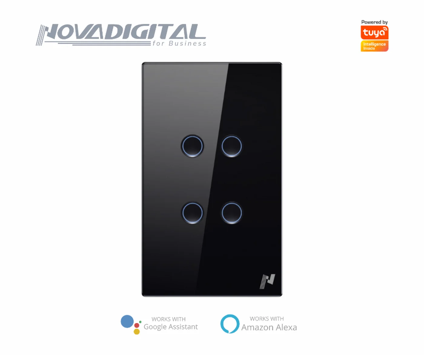 Interruptor Touch Alto Relevo Zigbee Preto 4 Botões