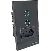 Interruptor Touch Alto Relevo Zigbee Branco 2 Botões + 1 Tomada 20A