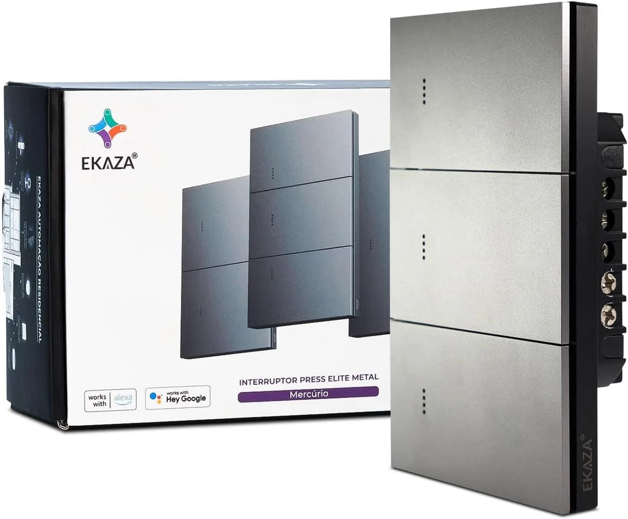 Interruptor Inteligente Ekaza Mercúrio 4x2 Zigbee 3.0 3 Teclas Cinza
