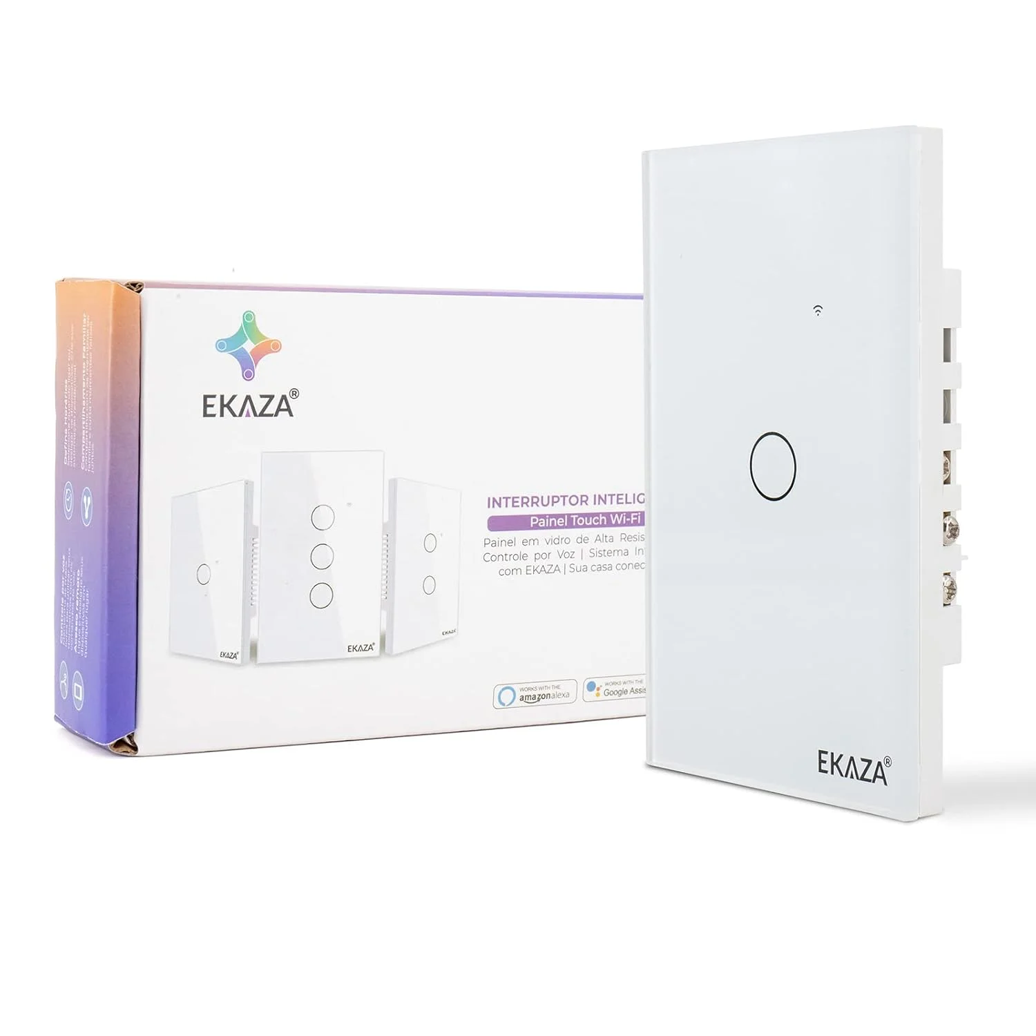Interruptor Inteligente Ekaza Touch 2.5D 4x2 Wi-Fi + BLE 1 Tecla Branco