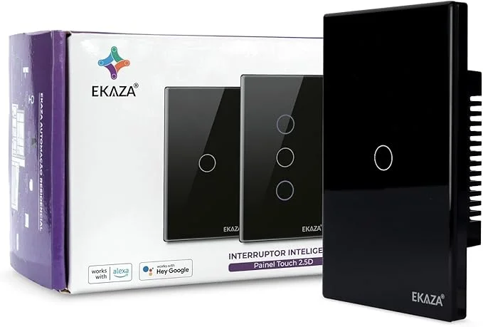 Interruptor Inteligente Ekaza Touch 2.5D 4x2 Wi-Fi + BLE 1 Tecla Preto
