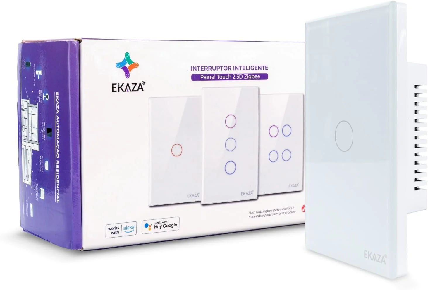 Interruptor Inteligente Ekaza Touch 2.5D 4x2 Zigbee 3.0 1 Tecla Branco