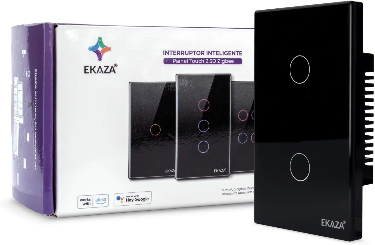 Interruptor Inteligente Ekaza Touch 2.5D 4x2 Zigbee 3.0 2 Teclas Preto
