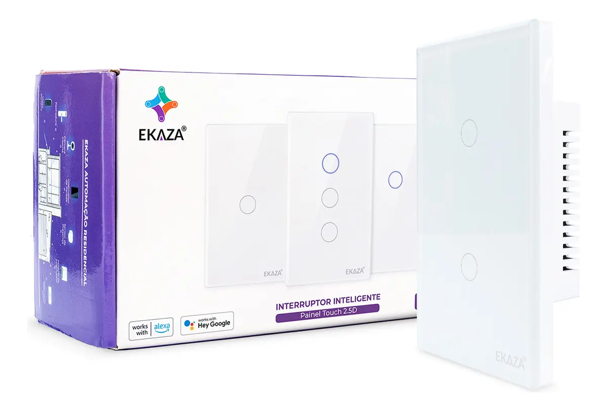 Interruptor Inteligente Ekaza Touch 2.5D 4x2 Wi-Fi + BLE 2 Teclas Branco