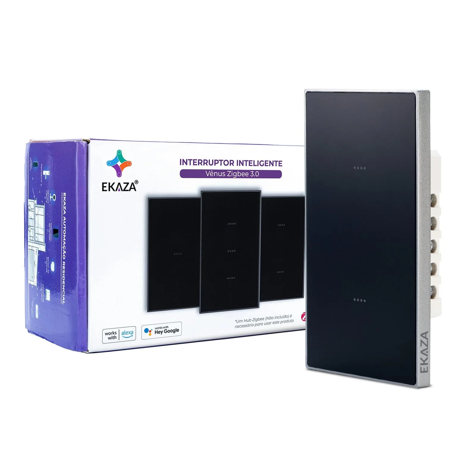 Interruptor Inteligente Ekaza Vênus 4x2 Zigbee 3.0 2 Teclas Preto