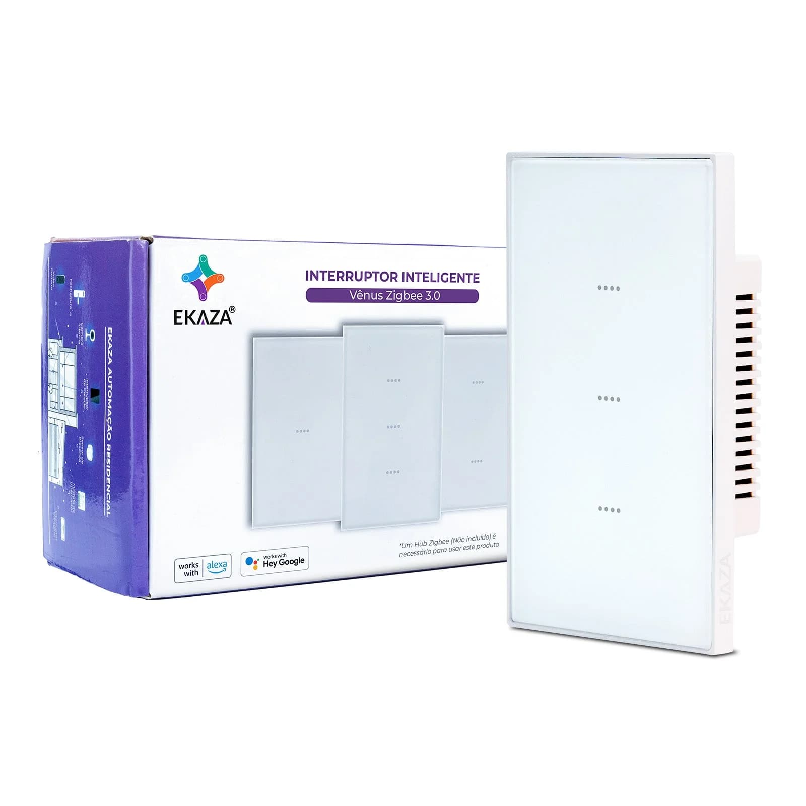 Interruptor Inteligente Ekaza Vênus 4x2 Zigbee 3.0 3 Teclas Branco