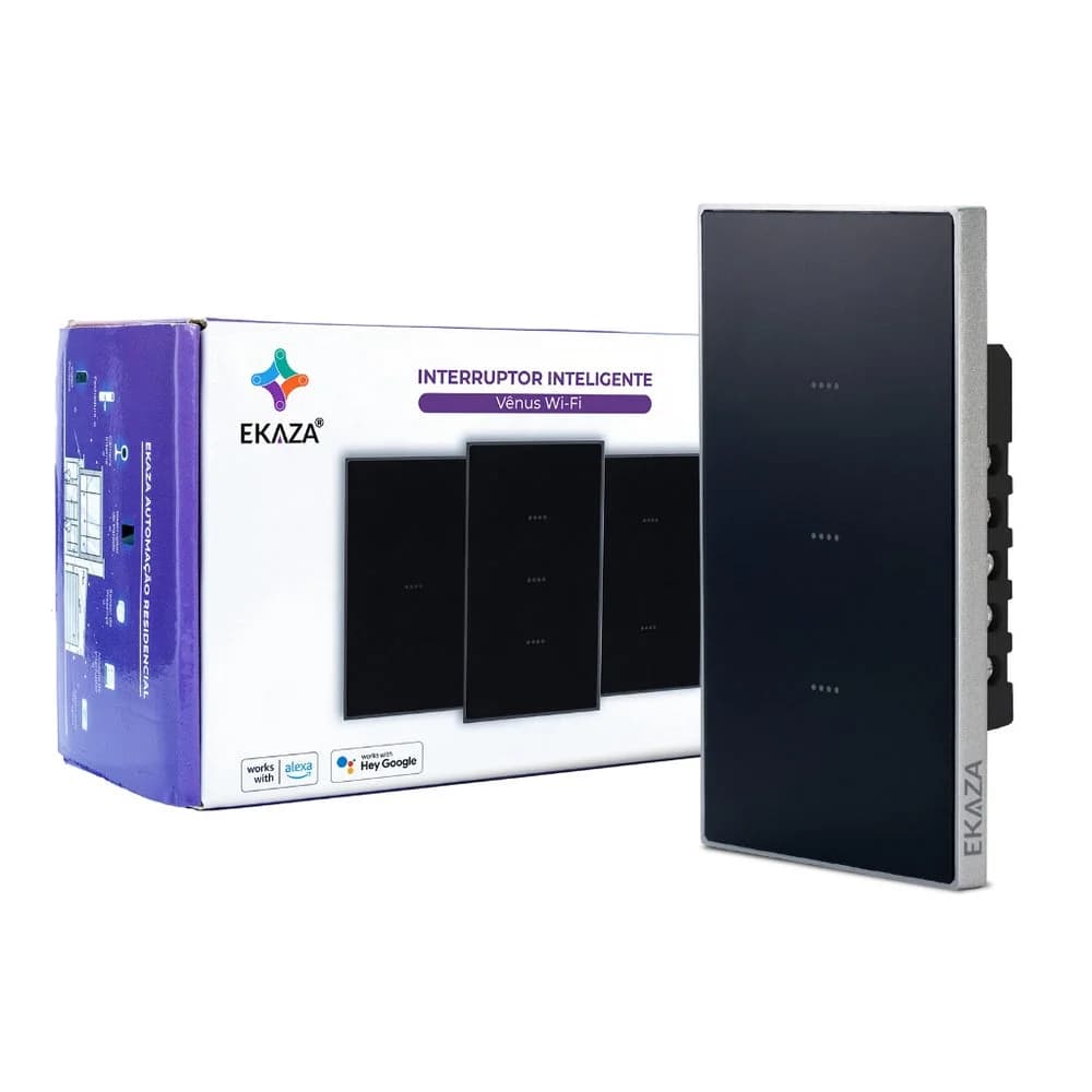 Interruptor Inteligente Ekaza Vênus 4x2 Wi-Fi + BLE 3 Teclas Preto