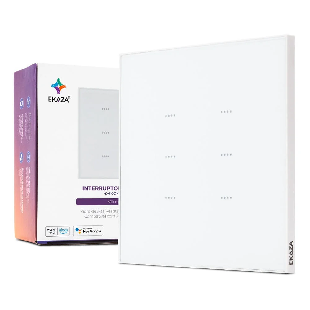 Interruptor Inteligente Ekaza Vênus 4x4 Wi-Fi + BLE 6 Teclas Branco