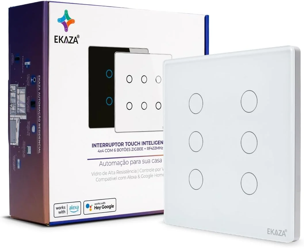 Interruptor Inteligente Ekaza Touch 2.5D 4x4 Zigbee 3.0 6 Teclas Branco