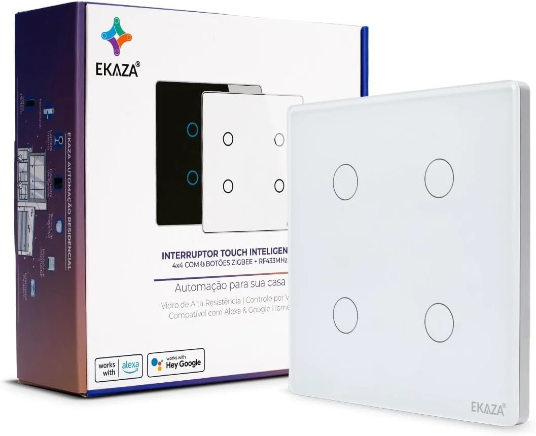 Interruptor Inteligente Ekaza Touch 2.5D 4x4 Zigbee 3.0 4 Teclas Branco