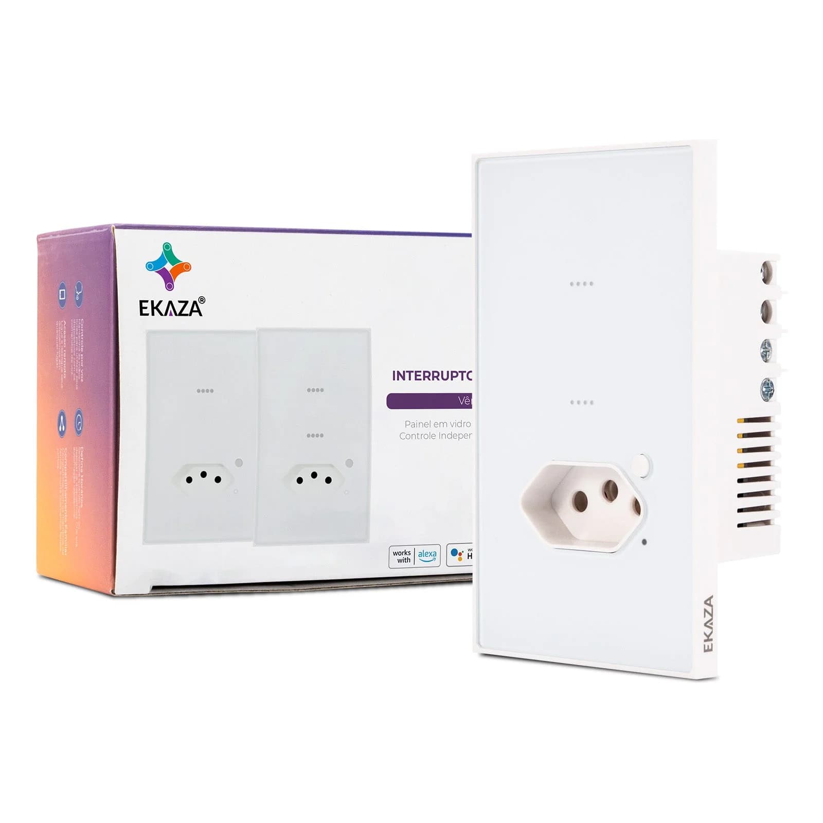 Interruptor Inteligente EKAZA Vênus 2 Botãoes + Tomada 20A Wi‑Fi Branco