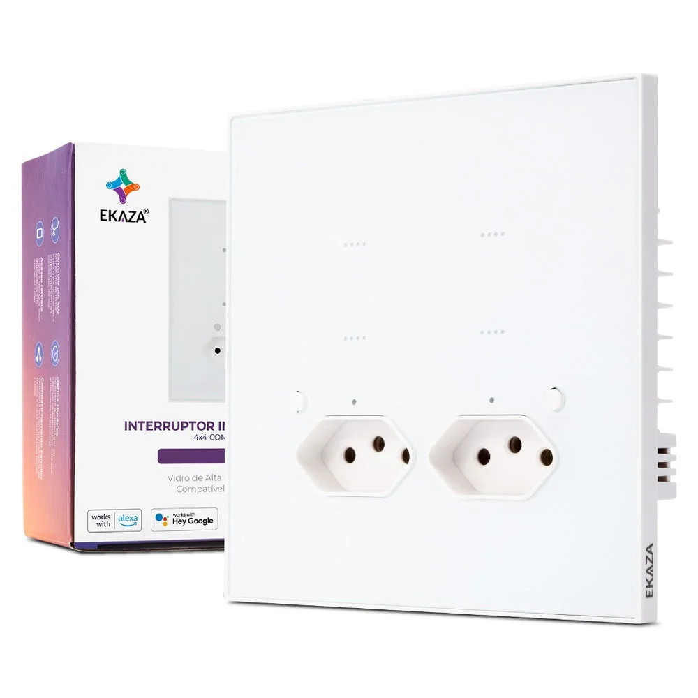Interruptor Inteligente EKAZA Vênus 4x4 4 Botões + 2 Tomadas Wi‑Fi Branco