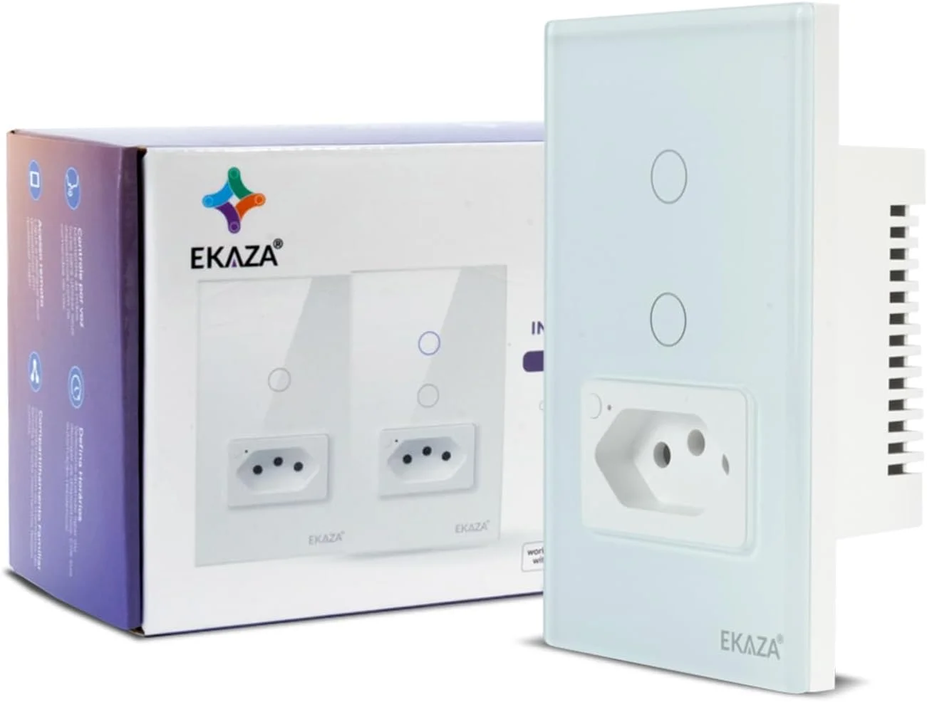 Interruptor Inteligente EKAZA Touch 2.5D 2 Botãoes + Tomada 20A Wi‑Fi Branco